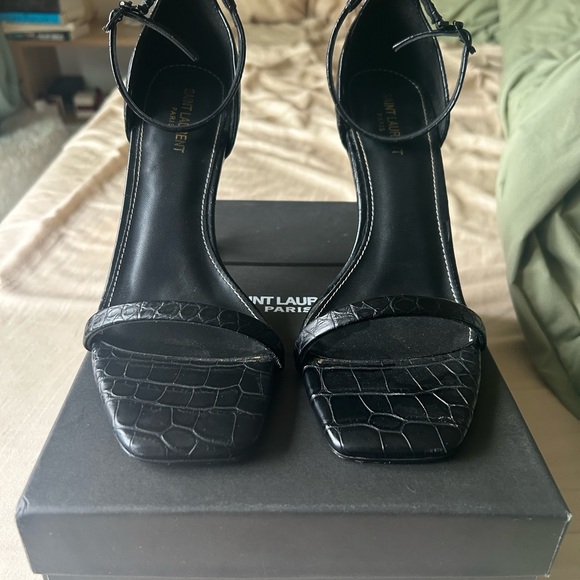Saint Laurent Black Croc-Embossed Heels - Picture 3 of 7